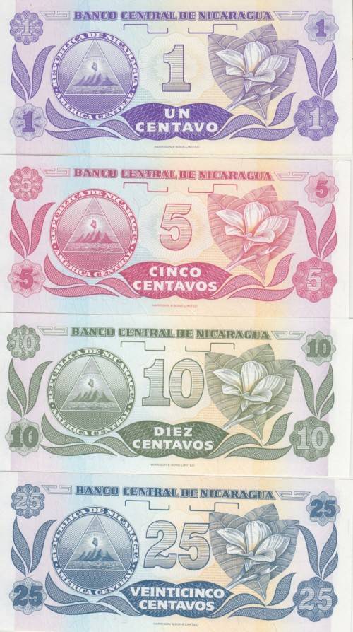 NICARAGUA 1  5  10  25 Centavos p167, p168, p169, p170 1991