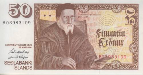 ICELAND 50 KRONUR 1961 (1981) P49 SIGN 42 UNC