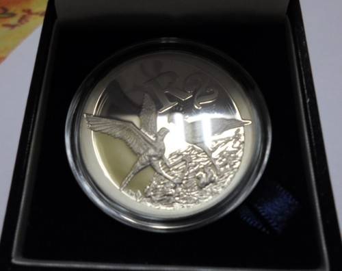 BIRDS OF PREY SECRETARY BIRD - 2006 SOUTH AFRICA R2 SILVER 1 oz COIN IN ORIGINAL S.A.MINT BOX