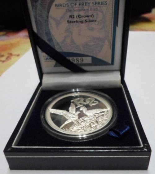 BIRDS OF PREY SECRETARY BIRD - 2006 SOUTH AFRICA R2 SILVER 1 oz COIN IN ORIGINAL S.A.MINT BOX