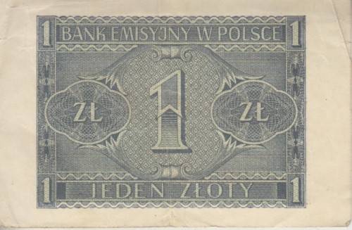 WORLD WAR 2 - POLAND 1 ZLOTY 1941 P99 VF