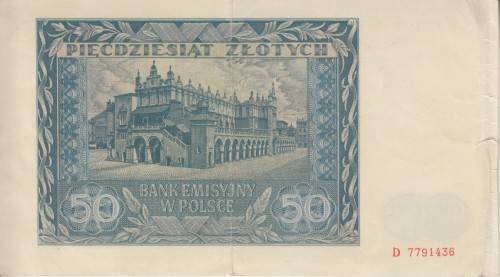 WORLD WAR 2 - POLAND 50 ZLOTYCH 1941 P102 F
