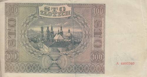 WORLD WAR 2 - POLAND 100 ZLOTYCH 1941 P103 VF