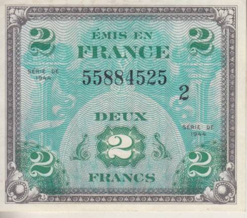 ALLIED MILITARY CURRENCY - FRANCE 2 FRANCS 1944 P114 A-UNC