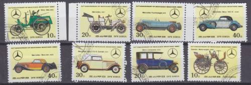8 BEAUTIFUL THEMATIC STAMPS - CARS - MERCEDES HISTORY - N.KOREA