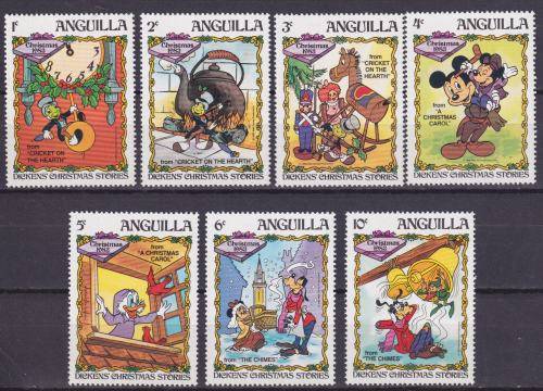 7  DISNEY STAMPS - DICKENS` CHRISTMAS STORIES -  CHRISTMAS1983 - ANGUILA