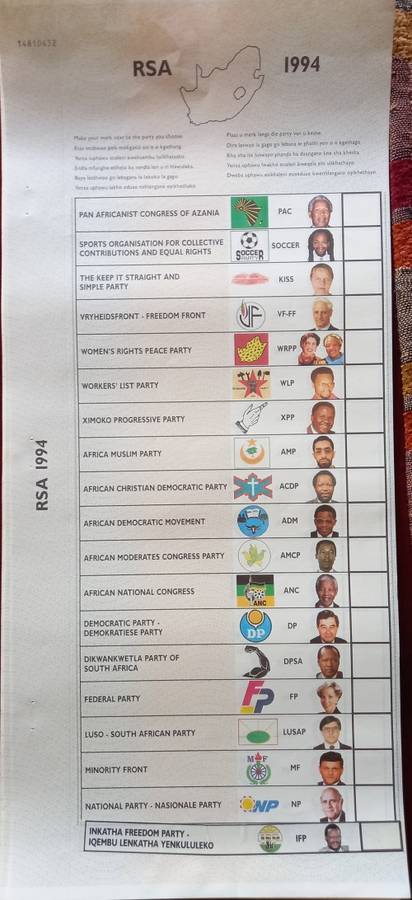 SOUTH AFRICA 1994 NATIONAL BALLOT PAPER (with Nelson Mandela) - ORIGINAL