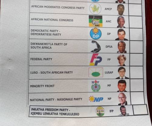 SOUTH AFRICA 1994 NATIONAL BALLOT PAPER (with Nelson Mandela) - ORIGINAL