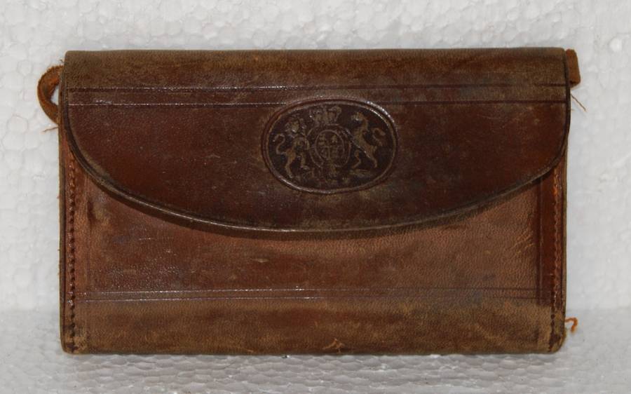 Antique Leather Wallet with Royal Coat of Arms Embossed with Original Invoices @ CRAZY R1 START!!!