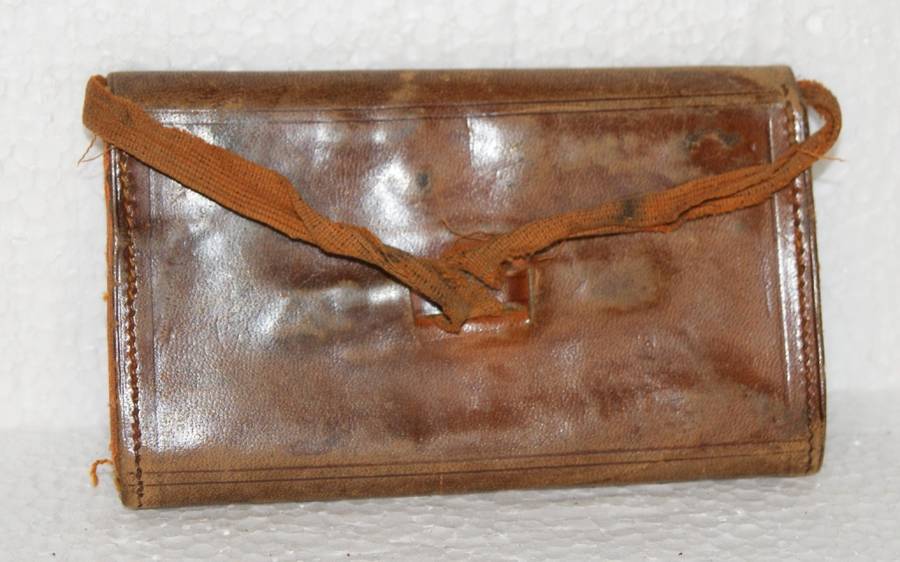 Antique Leather Wallet with Royal Coat of Arms Embossed with Original Invoices @ CRAZY R1 START!!!