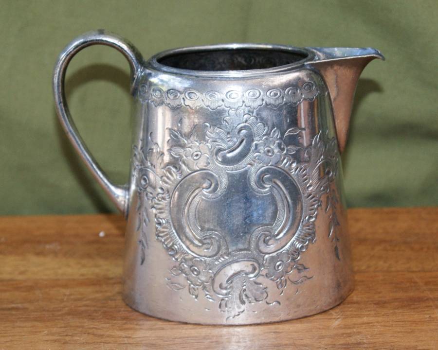 Antique Hand Etched EPBM Milk Jug