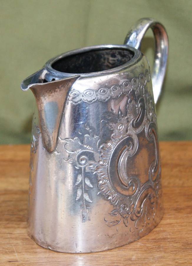 Antique Hand Etched EPBM Milk Jug