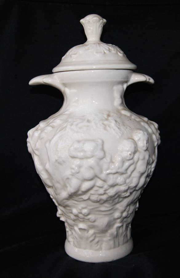 Vintage Ornate White Urn with Cherubs