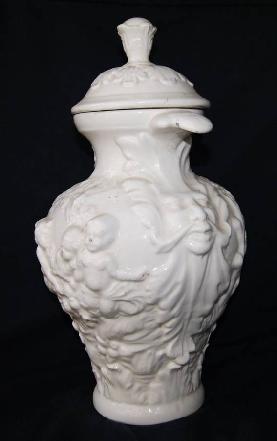 Vintage Ornate White Urn with Cherubs