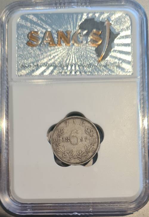 ZAR 1897 6p XF45 rare VF+