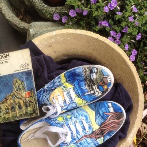Includes shipping - hand painted Van Gogh inspired shoes, starry night painting, Christmas present