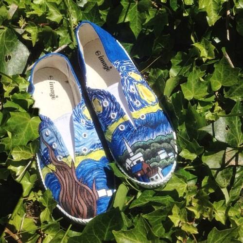 Includes shipping - hand painted Van Gogh inspired shoes, starry night painting, Christmas present