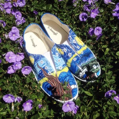 Includes shipping - hand painted Van Gogh inspired shoes, starry night painting, Christmas present