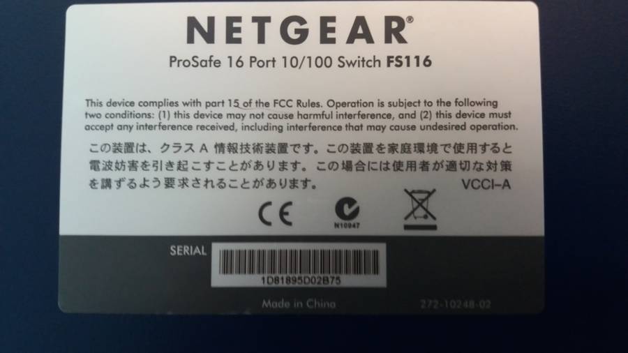 Netgear Pro safe 16 port 10/100 switch unmanaged Model FS116