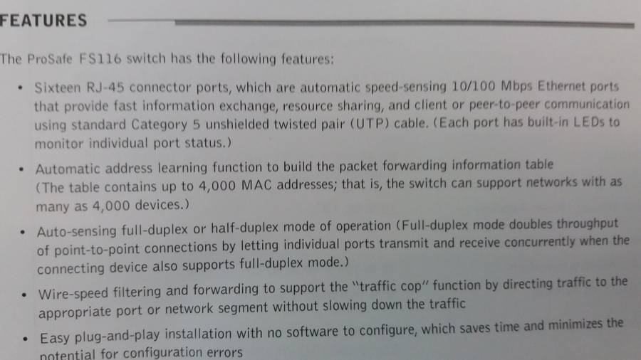 Netgear Pro safe 16 port 10/100 switch unmanaged Model FS116