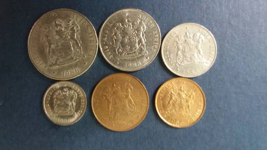 South Africa 1986 coin set includes 50c, 20c, 10c, 5c, 2c & 1c * All circulated coins*