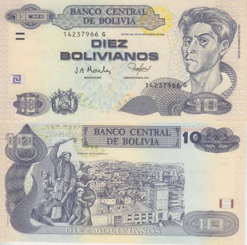 BOLIVIA 10 BOLIVIANOS 1986 SERIES G P 228 UNC