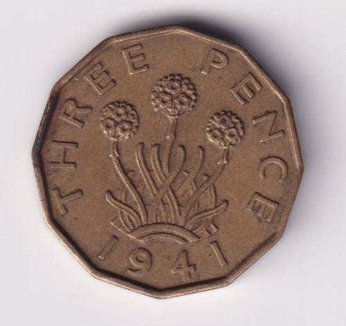 GREAT BRITAIN - GEORGE VI THREE PENCE 1941 - nickel-brass