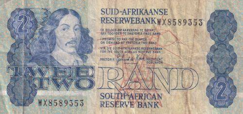 SOUTH AFRICA TWO RAND Gerhard de Kock 1983/89 REPLACEMENT(WX) BANKNOTE VF