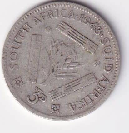 UNION OF SOUTH AFRICA 1943 TICKEY (SILVER) - SEE SCANS