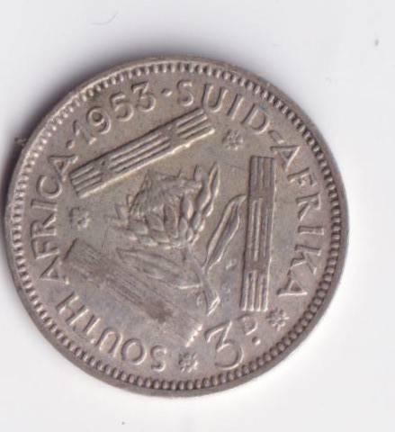 UNION OF SOUTH AFRICA 1953 TICKEY (SILVER) - SEE SCANS