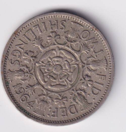 GREAT BRITAIN TWO SHILLINGS `FLORIN` 1964 KM#906 COPPER/NICKEL - SEE SCANS