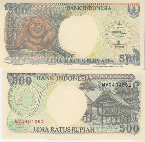 INDONESIA 500 RUPIAH 1992 P128 UNC ORANGUTAN