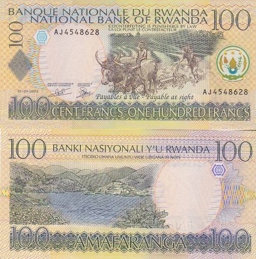 RWANDA 100 FRANCS 2003 P29 UNC