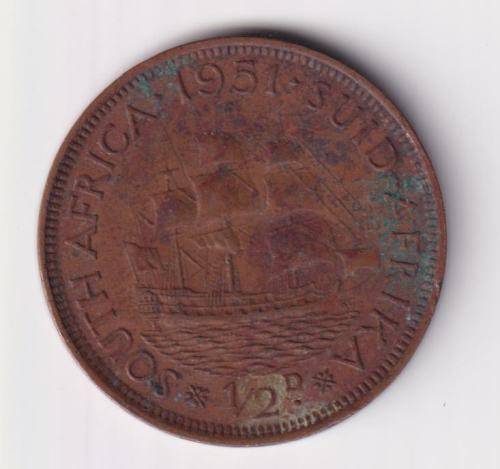 UNION OF SOUTH AFRICA - ½ Penny - George VI 1951 Bronze KM#33.2