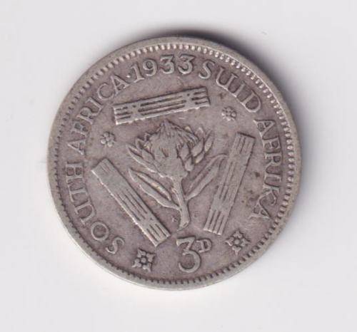 UNION OF SOUTH AFRICA 1933  TICKEY 3 PENCE (SILVER)