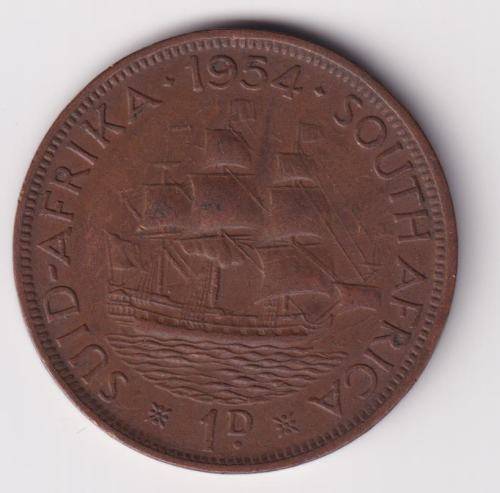 UNION OF SOUTH AFRICA - ONE Penny - Elizabeth ll  1954