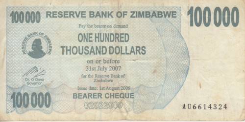 ZIMBABWE 100,000 DOLLARS P48 2007 F