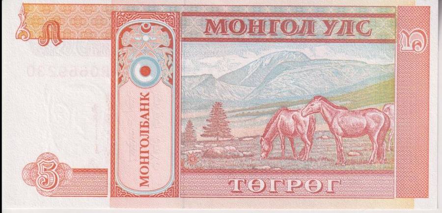 MONGOLIA 5 TUGRIK 1993 P53 UNC