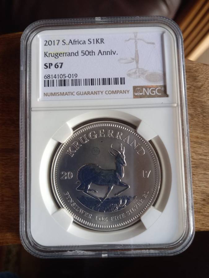 2017 SILVER 1 OZ KRUGER RAND NGC SLABBED SP67 50TH ANNIVERSARY