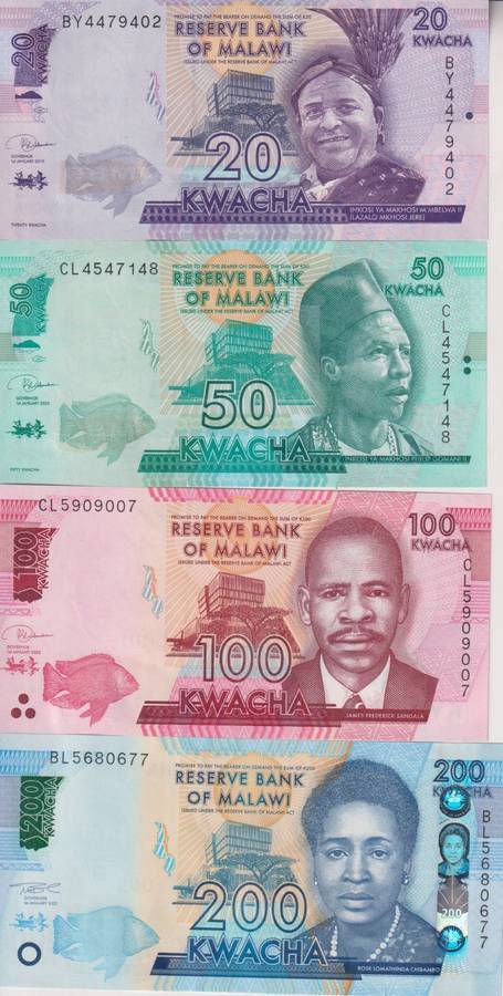 7 x Malawi banknotes 20-2000 Kwacha UNC