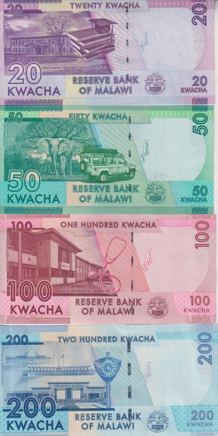 7 x Malawi banknotes 20-2000 Kwacha UNC