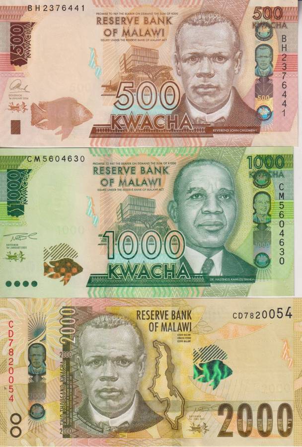 7 x Malawi banknotes 20-2000 Kwacha UNC
