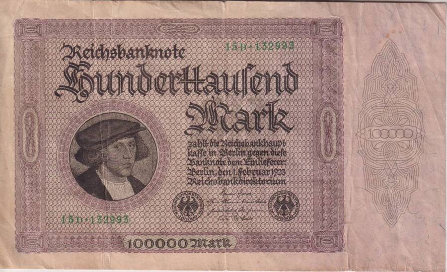 GERMANY 100,000 MARK 1923 P 83 F