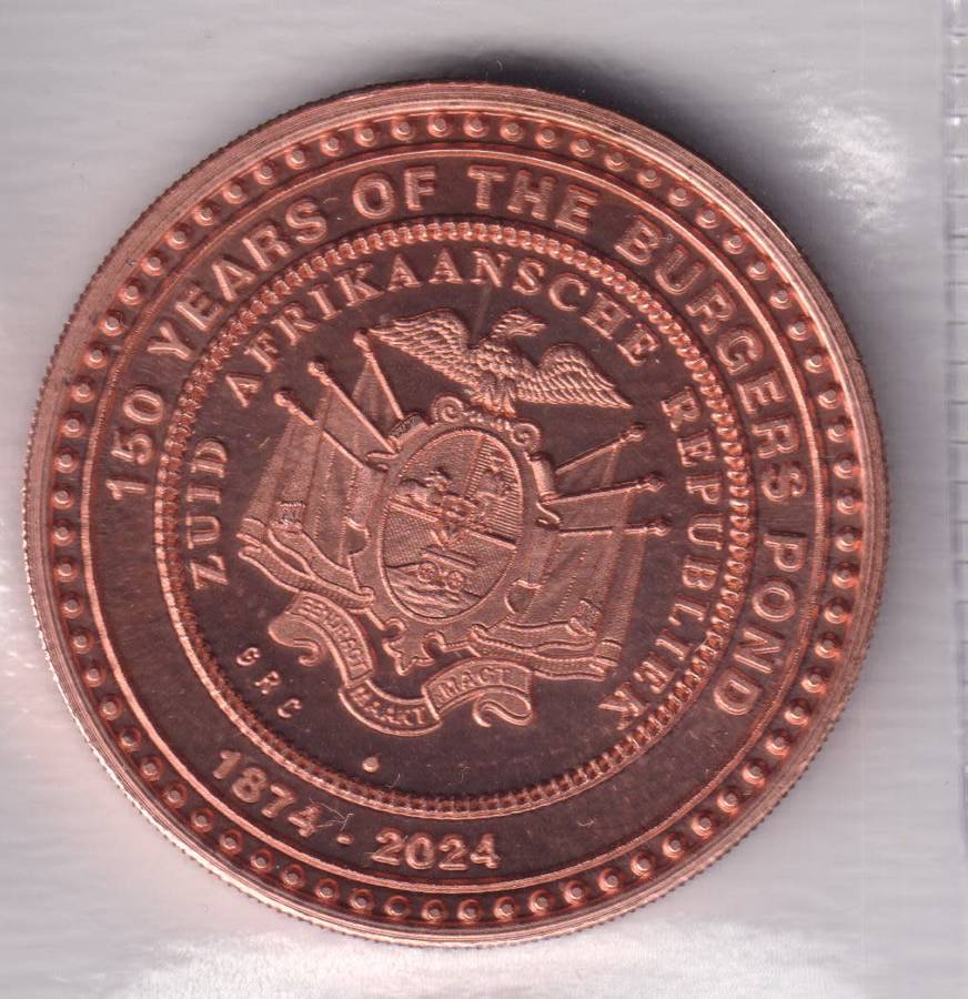 South Africa  38mm COPPER MEDALLION - 150 TH ANNIVERSARY OF THE BURGERS POND 2024 (With Certificate)