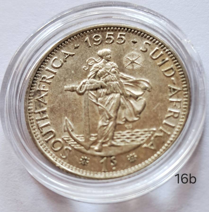 UNION OF SOUTH AFRICA - 1 SHILLING 1955 SILVER - IN CAPSULE