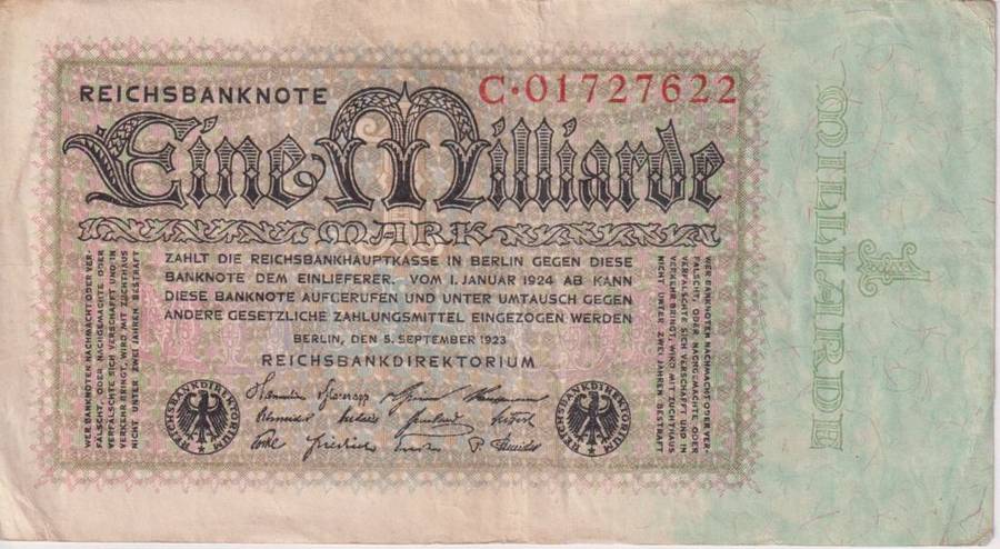 GERMANY REICHSBANKNOTE 1 Billion Mark 1923  P114  VF