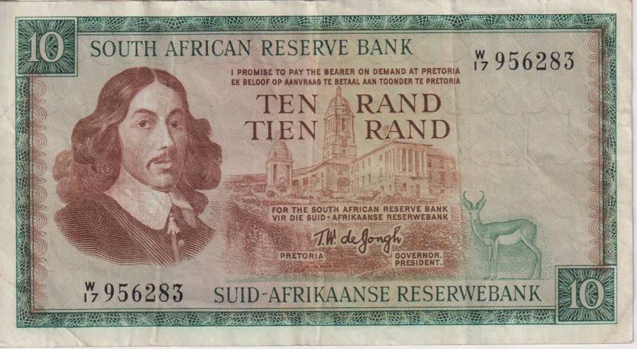 REPUBLIC OF SOUTH AFRICA - 10 RAND T.W.de Jongh W/17  1976  A/E 522 REPLACEMENT NOTE VF