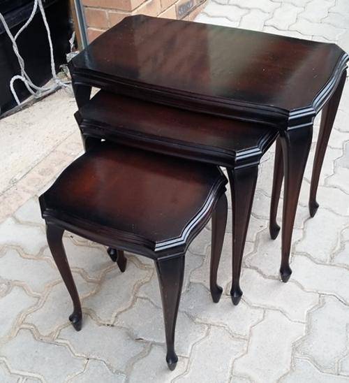 1940's Queen Anne Linenfold nest of three mahogany tables in excellent condition