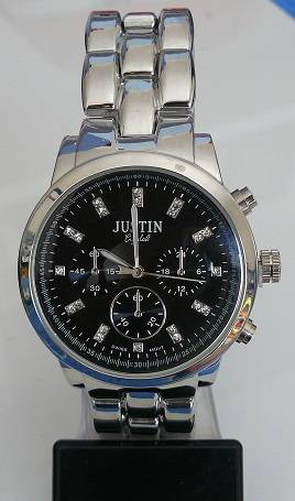 SILVER JUSTIN WATCH (BLACK FACE)