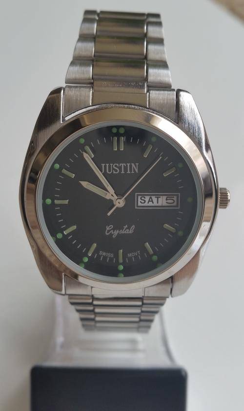 Mens Silver watch - Date display - Glow in the dark dials(black face)**Perfect Valentines gift**
